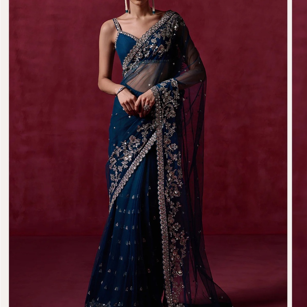 Navy Blue Embroidered Saree